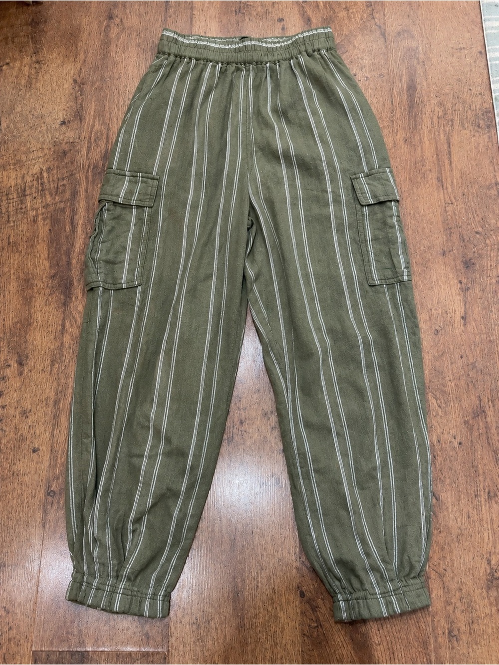 BDG Urban Outfitters Boho Linen Blend Olive Green Striped Cargo Joggers
